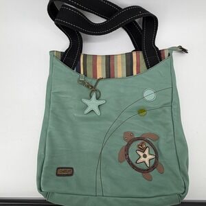 CHALA Turtle Star Charm Shoulder Bag Tote Teal Faux Leather